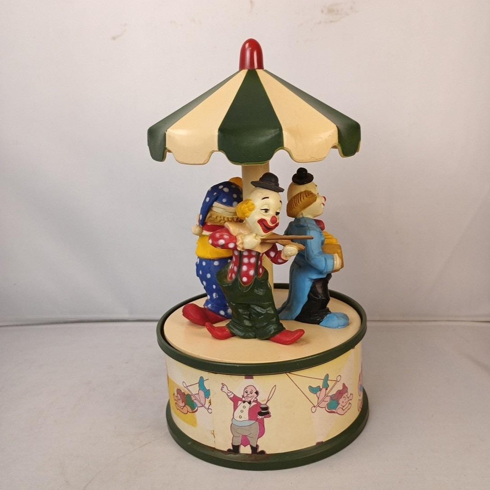 Vintage Aldon Circus Clowns Revolving Music Box, 1983 Plays "It's a Small World"